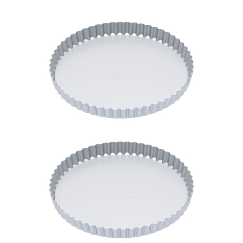 2x Mastercraft 23cm Anodised Round Flan/Quiche/Tart Tin - Silver