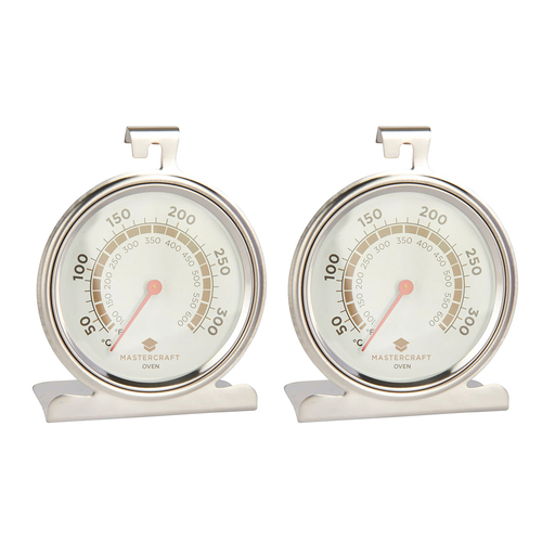 2x Mastercraft Round 10cm Stainless Steel Oven Thermometer - Silver