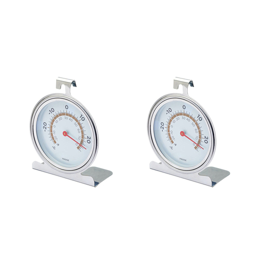 2x Mastercraft Round 10cm Stainless Steel Fridge Freezer Thermometer - Silver