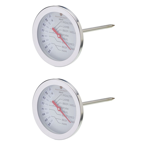 2x Mastercraft Stainless Steel 13.5cm Meat Thermometer - Silver