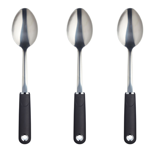 3x Mastercraft Soft Grip 35.5cm Stainless Steel Solid Cooking Spoon - Black