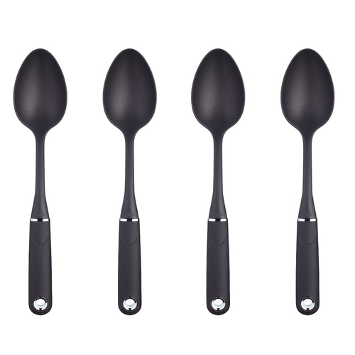 4x Mastercraft Soft Grip 34.5cm Nylon Solid Cooking Spoon - Black