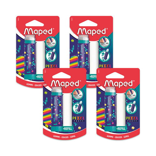 4PK Maped Pixel Party Rotating Tube Eraser with Refill