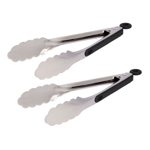 2x Mastercraft Heavy-Duty 23cm Stainless Steel Tongs - Black