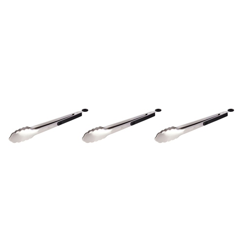 3x Mastercraft Heavy-Duty 30cm Stainless Steel Tongs - Black