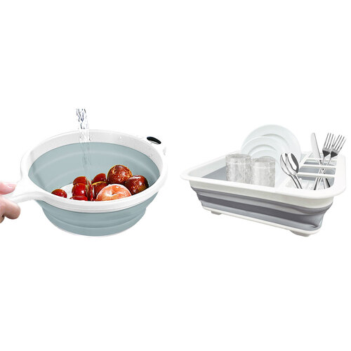 2pc Collapsible Dish Drying Rack and Collapsible Colander Set