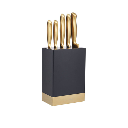 5pc Mastercraft Metallic Carving/Bread/Paring Knife Block Set - Gold