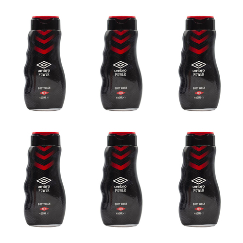 6PK Umbro 400ml Body Wash Liquid Shower Gel For Men Power