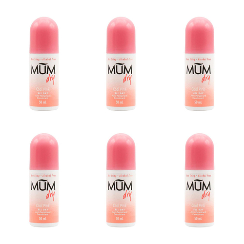 6PK Mum 50ml Roll On Anti-Perspirant Deodorant - Cool Pink