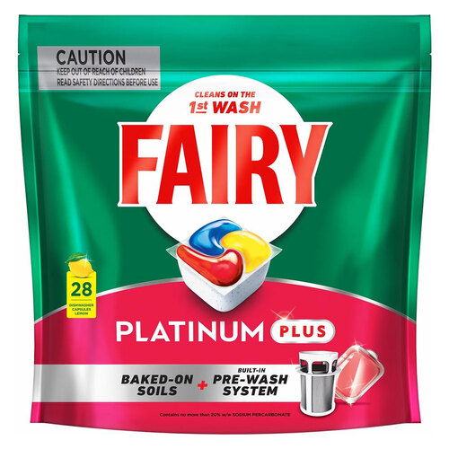 28PK Fairy Platinum Plus Dishwasher Capsules Lemon 434g