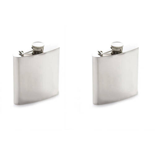 2PK BarCraft Polished Stainless Steel 170ml Hip Flask - Silver