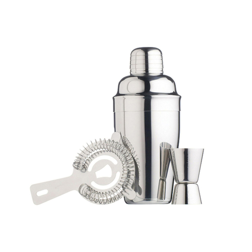 3pc BarCraft Stainless Steel Cocktail Shaker/Jigger Strainer Kit Set Silver