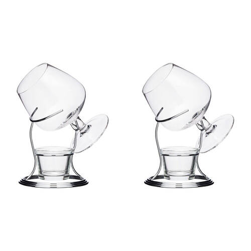 2PK BarCraft Brandy & Cognac Chrome/Glass 350ml Cup & Warmer Stand Set - Clear