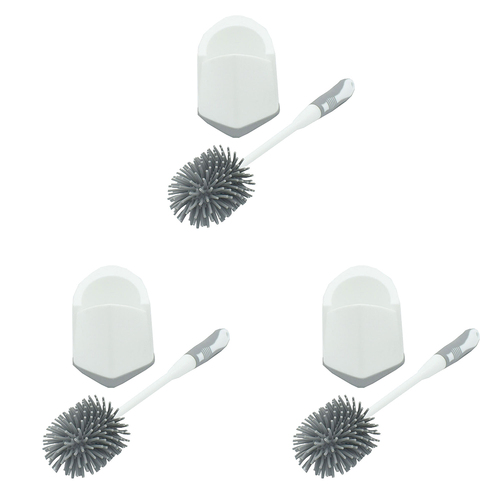 3PK Panache TPR Brush Head Toilet Brush & Holder Set