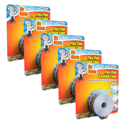 5PK Hercules Dr. Nano Flex Flap Sealing Tape Clear 35mm x 5m