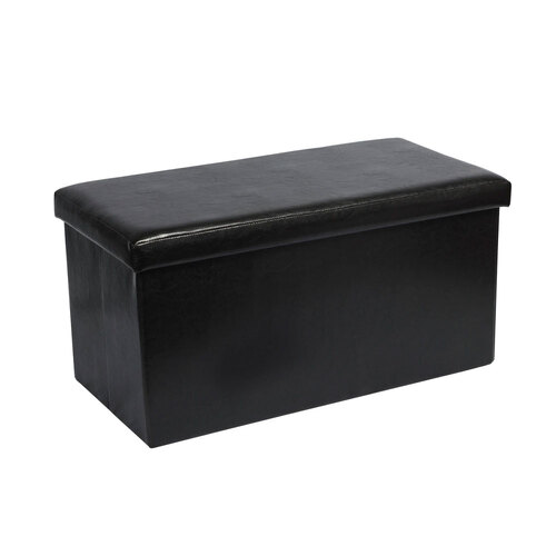 Vistara Folding Storage Ottomon Faux Leather Finish Black 76x38x37cm