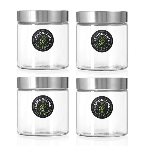 4PK Lemon & Lime Alto Glass Jar S/Steel Lid 830Ml 12X11cm