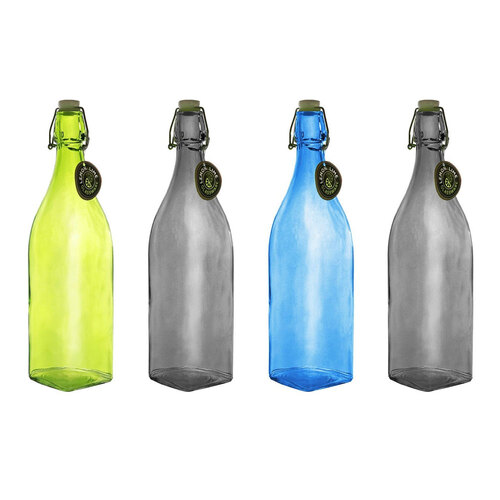 4PK Lemon & Lime Glass Water Bottle 1L Coloured 32.5cmx8cm Assorted