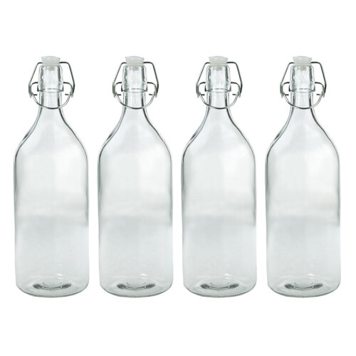 4PK Lemon & Lime Glass Water Bottle 1L 28cm X 9cm