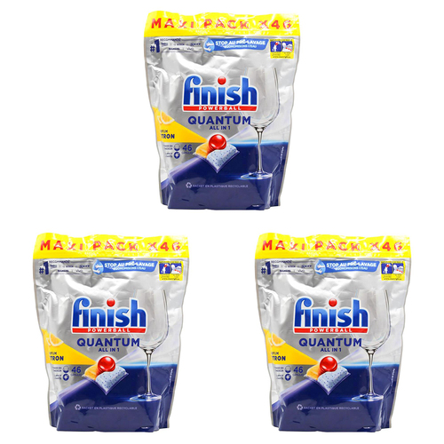 3x 46pc Finish Quantum All-in-1 Dishwashing Tablets Lemon