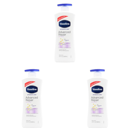 3PK Vaseline 600ml Body Lotion Advanced Repair For Dry Skin