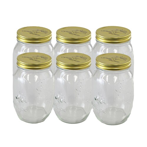 6PK Lemon & Lime Roma 1L/17cm Glass Conserve Jar w/ Gold Lid - Clear