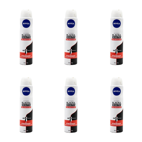 6PK Nivea 250ml Antiperspirant Deodorant Max Protection - Black & White