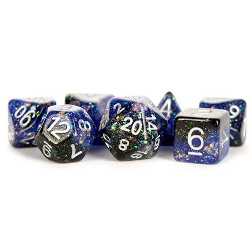 7pc Fanroll by Metallic Resin Eternal Polyhedral RPG Tabletop Dice Set 16mm - Blue/Black