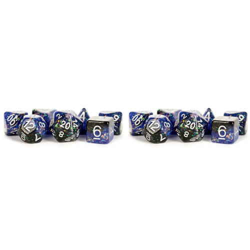 14pc Fanroll by Metallic Resin Eternal Polyhedral RPG Tabletop Dice Set 16mm - Blue/Black