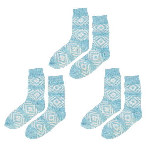 3PK Annabel Trends Diamond Women's Crew Room Socks One Size - Blue