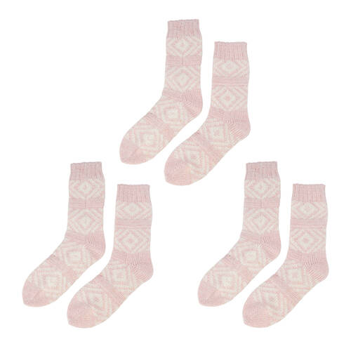 3PK Annabel Trends Diamond Women's Crew Room Socks One Size - Pink