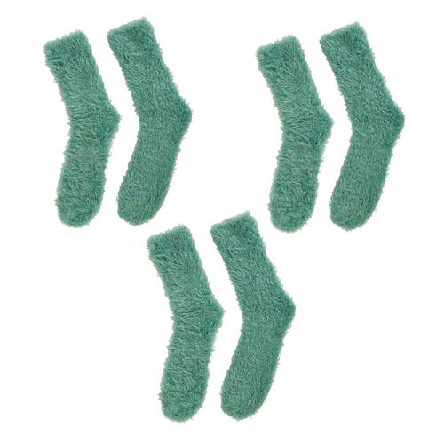 3PK Annabel Trends Short Fuzzy Bed Socks 2-Pairs Women's Crew Set - Dark Sage