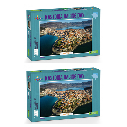 2x 1000pc Funbox Kastoria Racing Day Greece Jigsaw Puzzle 72x52cm