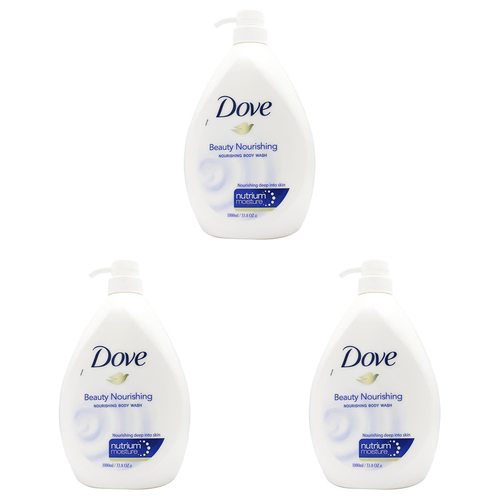 3PK Dove 1000ml Body Wash Liquid Bath Soap Beauty Nourishing