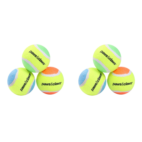 2x 3PK Paws And Claws Paws & Claws Tennis Balls 6cm 2-Tone Assorted