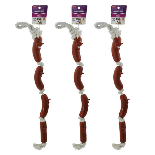 3PK Paws & Claws 60cm Sausage Chain Of 4 Snags Pet Toy