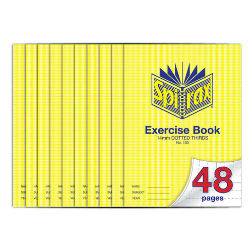 10PK Spirax 70 gsm 14mm Dotted Thirds No.103 Exercise Book