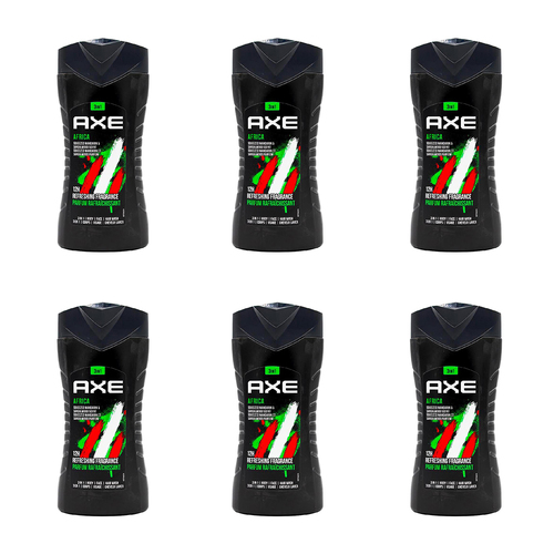 6PK Axe Africa 3-in-1 Body Face Hair Wash 250ml For Men Mandarin & Sandalwood