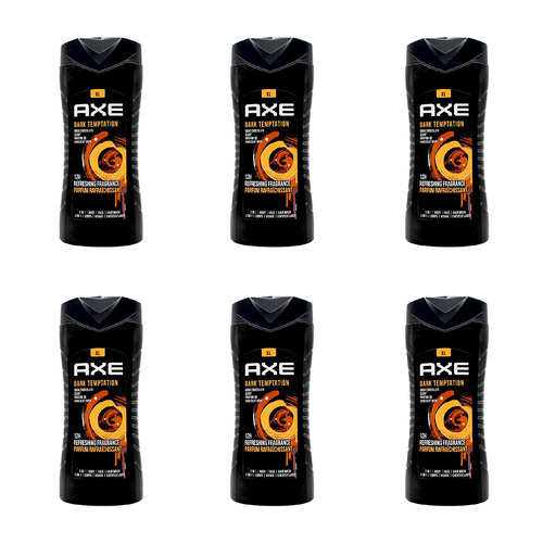 6PK Axe Dark Temptation 3-in-1 Body Face Hair Wash 400ml For Men Dark Chocolate