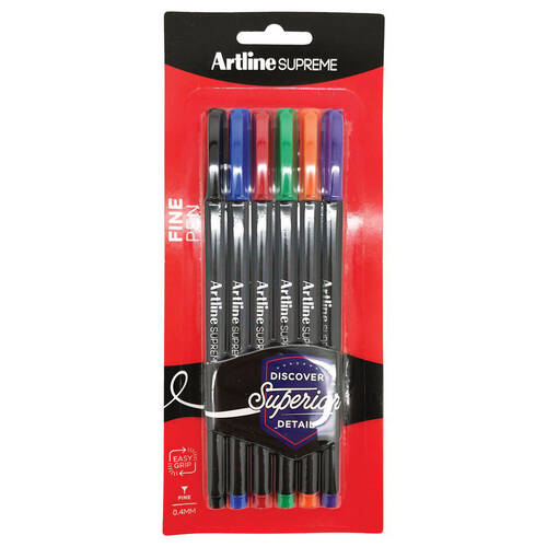 6pc Artline Supreme 0.4mm Fine Pens - Assorted Colours