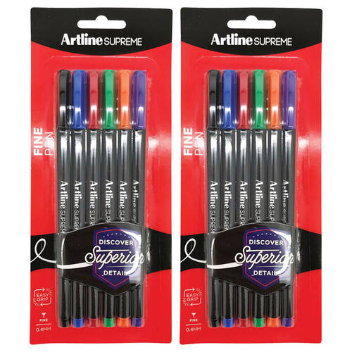 2x 6pc Artline Supreme 0.4mm Fine Pens - Assorted Colours