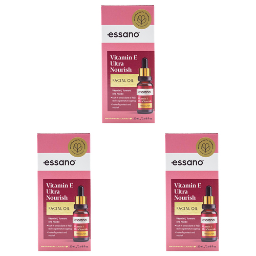 3PK Essano Vitamin E Ultra Nourish Facial Oil Vitamin E Tumeric & Jojoba 20ml