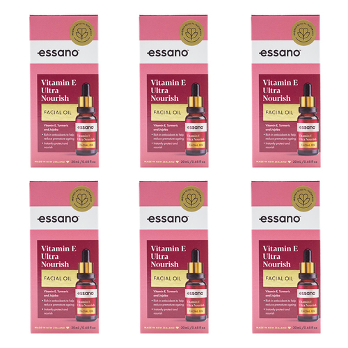 6PK Essano Vitamin E Ultra Nourish Facial Oil Vitamin E Tumeric & Jojoba 20ml