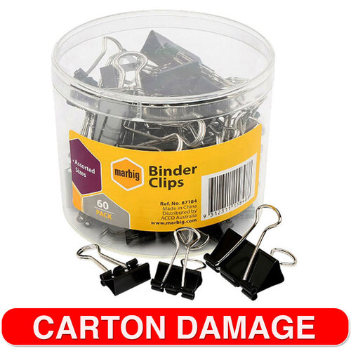 60PC Marbig Fold Back/Binder Clips - Assorted Sizes