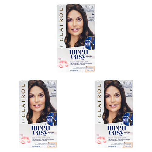 3PK Clairol Permanent Hair Colour Nice N Easy Floral Scent - 4 Dark Brown