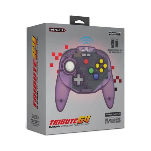 N64 Tribute 64 Retro-bit 2.4Ghz Wired Controller Atomic Purple