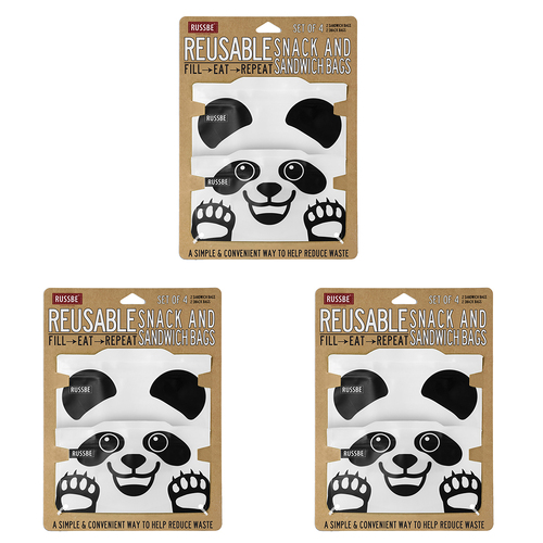 12pc Russbe Reusable Snack/Sandwich Bag Set 18cm - Panda