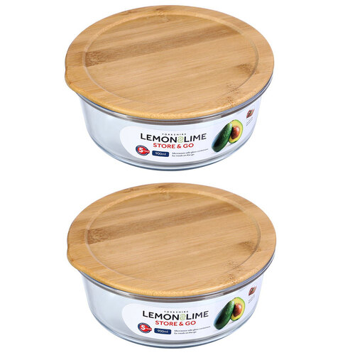 2PK Lemon And Lime Yorkshire Glass Container Round Bamboo Lid 900ml