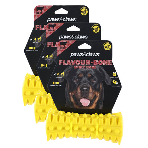 3PK Paws & Claws Flavour-Bone Spiky Bone Beef Flavoured Rubber Toy