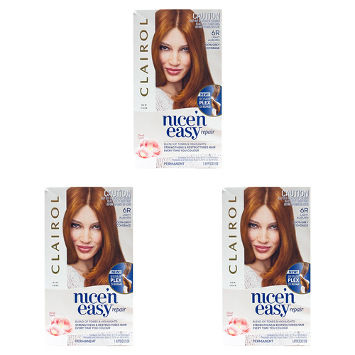 3PK Clairol Nice N Easy Permanent Hair Colour - 6R Light Auburn